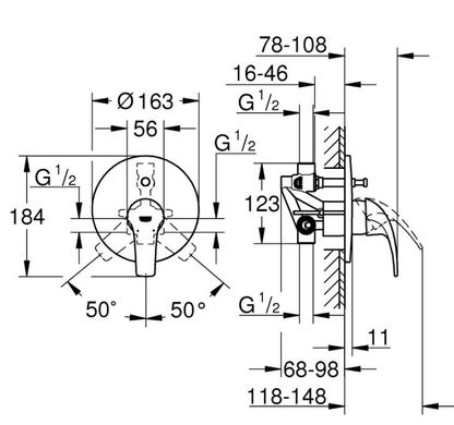 Змішувач для ванни прихованого монтажу Grohe START CURVE (29115000)