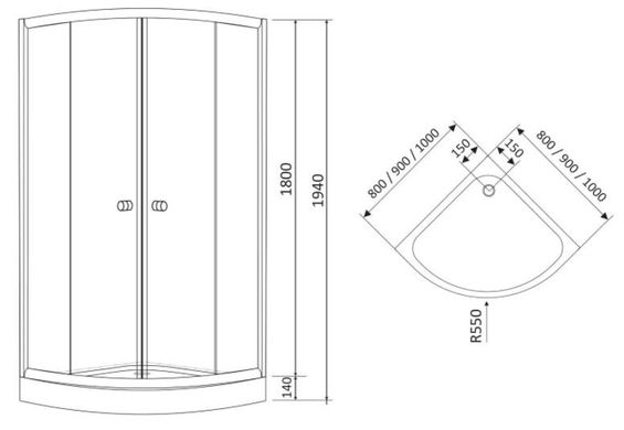 Душова кабіна з дрібним піддоном RJ TULIP 90x90 см (90RZ081Linia)