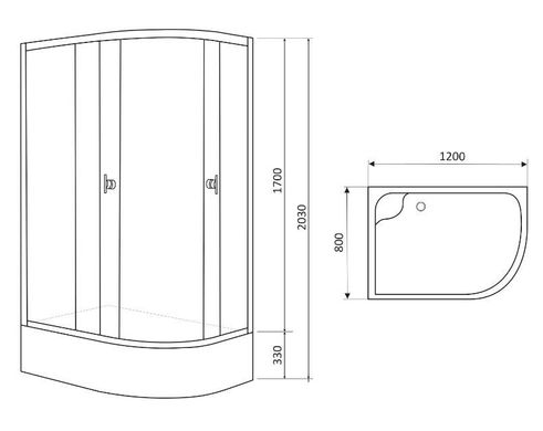 Душевая кабина с глубоким поддоном RJ LUX 120x80 см левая (120RZ100L)