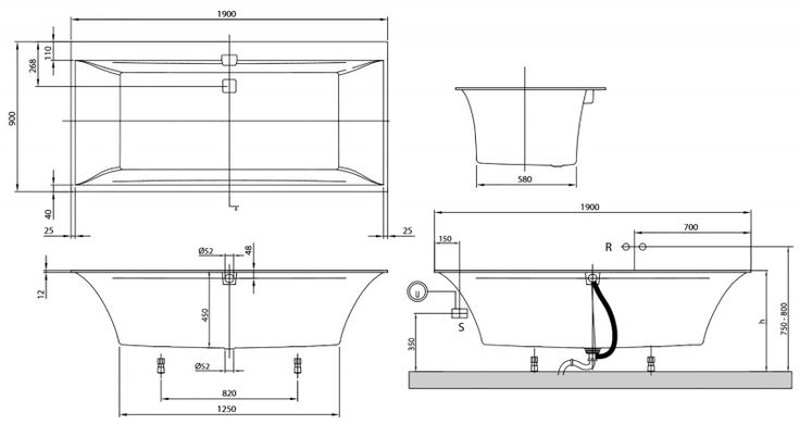 Ванна Villeroy&Boch Squaro Edge 12 190x90 см (UBQ190SQE2DV-01)