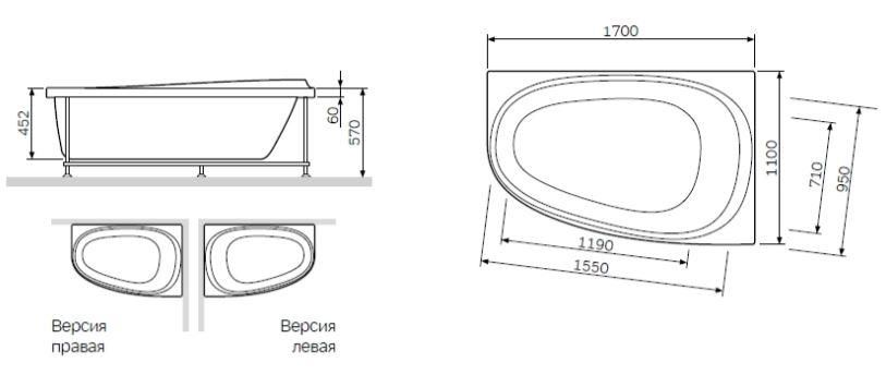 Каркас для ванни AM.PM Bliss L 170x115 см лівий (W53A-170L115W-R)