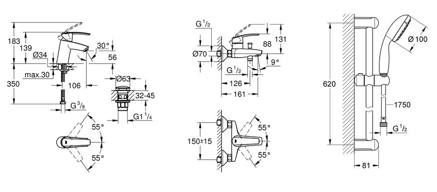 Комплект змішувачів для ванної кімнати Grohe Start (32278551)