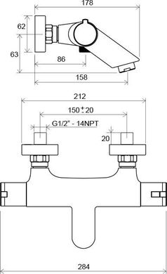 Термостат для ванны Ravak TE 022.00/150 (X070047)