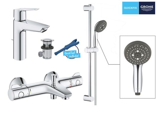 Комплект смесителей для ванной комнаты с термостатом Grohe QuickFix Grohtherm&Start (UA202304TS)