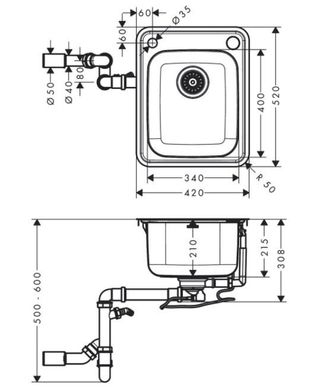 Кухонна мийка з неіржавкої сталі Hansgrohe S412-F340 (43334800)